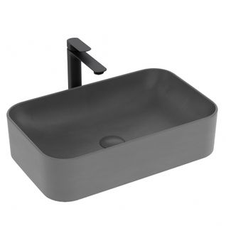 Vasque à Poser Rectangulaire 61x38x15 Cm Céramique Gris Foncé Mat Avec Trou Robinet