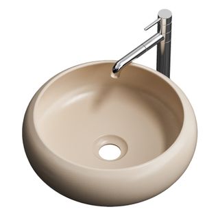 Vasque à Poser Ronde Incurvée 360 X 360 X 120mm Céramique Beige Mat Avec Trou Robinet