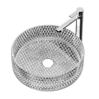 Vasque à Poser Ronde, 360 X 360 X 112 Mm, Lavabo En Verre Transparent, Design Montage Sur Comptoir
