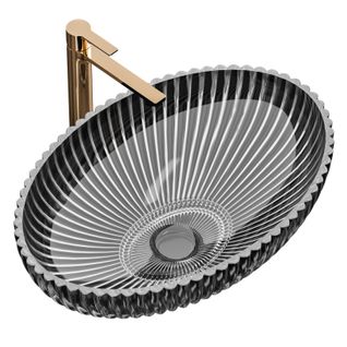 Vasque à Poser Ovale, 510 X 350 X 150 Mm, Lavabo En Verre Noir, Design Montage Sur Comptoir