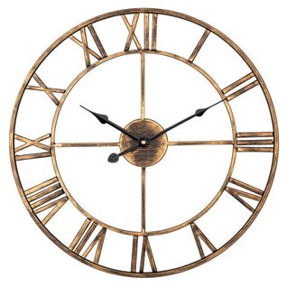 Grande Horloge Murale 50x50 Cm, Mouvement à Quartz, Précis, Structure En Métal, Doré