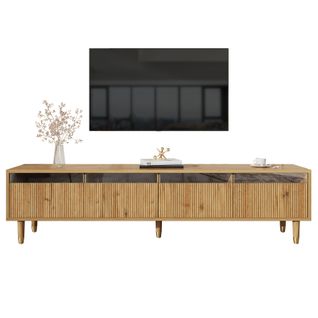 Meuble TV Moderne Aspect Bois 178 Cm – Design Minimaliste, Grand Rangement, 4 Tiroirs, Bois