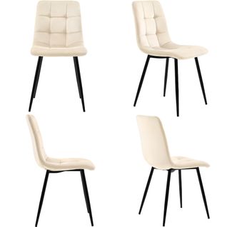 Lot De 4 Chaises De Salle à Manger, Beige, Assise En Velours, Dossier Confortable, Structure Métal