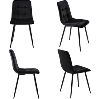 Lot De 4 Chaises De Salle à Manger, Noir, Assise En Velours, Dossier Confortable, Structure Métal
