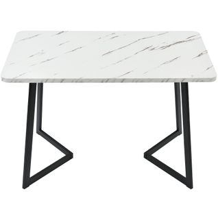Table Rectangulaire 117x68 Cm, Motif Marbre Blanc, Noir Pieds Métalliques Pour Cuisine Et Salon