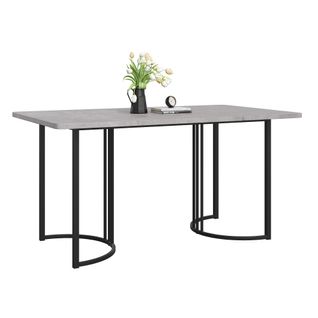 Table Rectangulaire 140x80 Cm, Marbre Gris, Pieds Métalliques Ajustables, Pour Cuisine Et Salon