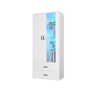 Vitrine LED 16 Couleurs Avec 2 Portes Transparentes, Buffet Éclairé Pour Salle à Manger