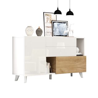 Buffet De Salle à Manger Moderne Avec Portes Sans Poignée - Blanc - Rangement Multifonctionnel