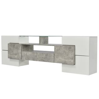 Meuble TV 200 Cm, Avec LED, Meubles De Salon, Design Moderne, Surface Élégante En Verre, Gris