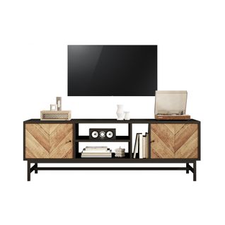 Meuble TV Avec Espace De Rangement Polyvalent Avec Pieds En Métal Solides, Noir, 150 X 38 X 55 Cm