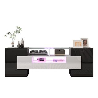 Meuble TV LED, Longueur Meuble Télé Haut Pour Salon, Avec Rangement, 150 X30x50 Cm, Blanc Et Gris