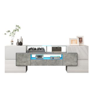 Meuble TV LED, Longueur Meuble Télé Haut Pour Salon, Avec Rangement, 150 X30x50 Cm, Blanc Et Noir