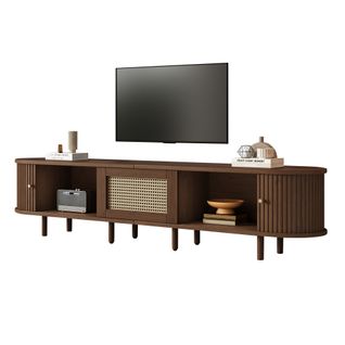 Meuble TV Ovale En Noyer Foncé, Design Rotin 180 * 40 * 40 Cm Design Mdf, Pieds Réglables
