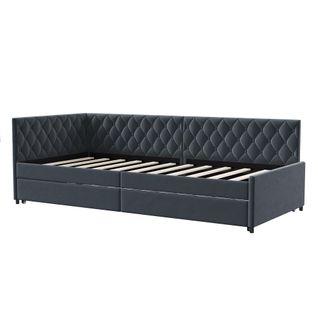 Lit Gigogne 90/180x200 Cm - Canapé-lit Extensible Avec Sommiers à Lattes En Tissu Velours - Gris
