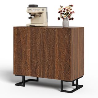 Buffet Commode 80 × 40 × 78 Cm – Aspect Noyer Foncé Avec Renflement Des Feuilles – Portes Push