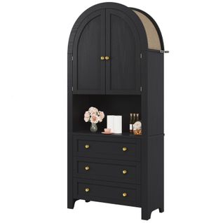 Buffet Haute De Rangement - 70 X 35 X 180 Cm - En Arc Avec 3 Tiroirs Et 2 Portes - Mdf - Noir