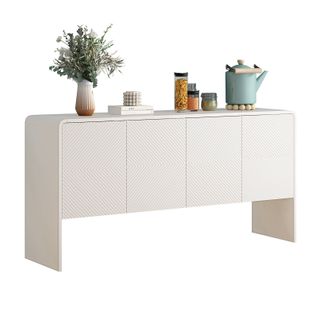 Buffet Sideboard 4 Portes Avec Système Anti-rebond, Pour Salon Et Entrée, Coloris Blanc