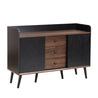 Buffet En Bois Moderne Avec Portes Coulissantes, Armoire à 3 Tiroirs, Noir Et Bois Foncé