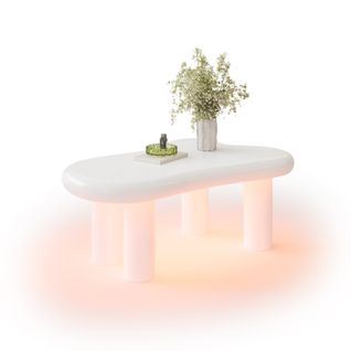 Table Basse En Mdf Blanc Effet Nuage Avec  LED 16 Couleurs Et Tiroirs - Avec Espace De Rangement
