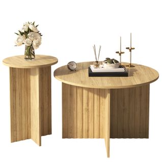Lot De 2 Tables Basses Modernes En Bois - Tables Basses Rondes Au Design Scandinave - 76x76x50cm