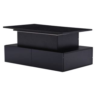 Table Basse Relevable, Avec 4 Tiroirs, Table Basse LED, Meuble De Salon, Noir, 90 X 55 X 41 Cm