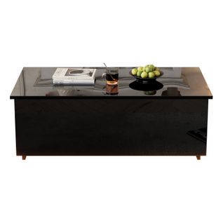Table Basse Relevable Avec LED, Avec Rangement Caché Et USB et Prise De Charge, 100x50x35 Cm, Noir