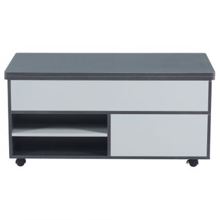 Table Basse 100 * 98 * 65cm, Réglable En Hauteur Avec Rangement Et Étagère Cachés, Avec Roulettes