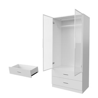 Armoire Avec LED Et Porte En Verre - Avec 1 Tringle à Vêtements, 2 Tiroirs - 80 X 50 X 175 Cm, Blanc