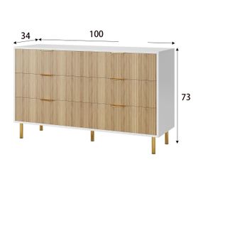 Commode Moderne 6 Tiroirs Large à Profil Incurvé Et Rainures Cannelées, Meuble TV, Pour Salon, Bois