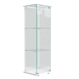 Vitrine En Verre Avec LED, 1 Portes à Serrure, 3 Étagères Adjustables, 125 X 42 X 36 Cm, Blanc