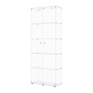 Vitrine Sur Pied 2 Portes En Verre Avec LED Intégrée à Tapotement, Salon, 187 X 77 X 35 Cm, Blanc