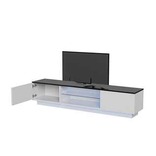 Meuble TV Avec Portes Et Éclairage LED 16 Couleurs, Meuble TV En Bois, 150 X 32 X 35 Cm, Blanc+ Noir