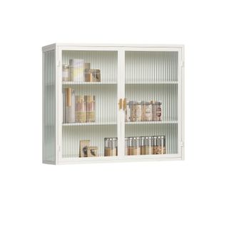 Vitrine Murale De Cuisine Avec Portes En Verre, 3 Niveaux De Rangement, Salon Ou Salle De Bain,blanc