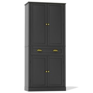 Buffet De Rangement 182 Cm Noire, 4 Portes Et 1 Tiroir, 6 Compartiments Et Étagères Réglables