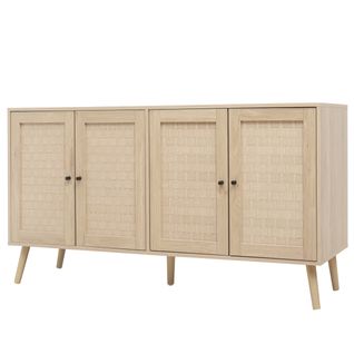 Buffet Bois 150 X 40 X 80 Cm, 4 Portes, Motif Ondulé, Meuble Moderne Salon/chambre
