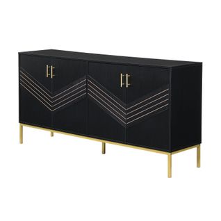 Buffet Moderne 4 Portes En Noir Et Or – Mdf, Pieds Métalliques, Pour Salon Et Salle à Manger
