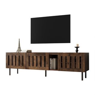 Meuble TV Bas 160×40×47 Cm Couleur Noyer, Design Ajouré, Lowboard Mdf, Pour TV Jusqu’à 65", Salon