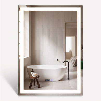 Miroir Lumineux Salle De Bain 60x80cm LED Mural Ip44, Interrupteur Tactile Horloge Réglable
