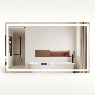Miroir Lumineux Salle De Bain 100x60 Cm LED Ip44 Interrupteur Horloge Désembuage Réglable