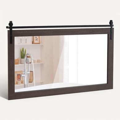 Miroir Mural Rectangulaire 100 X 66 Cm, Cadre En Bois Massif, Support En Métal (noyer)