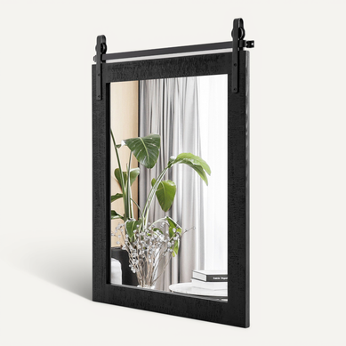 Miroir Mural Rustique Avec Cadre En Bois Massif, Kit Pour Porte De Grange (76l X 56l Cm,noir)