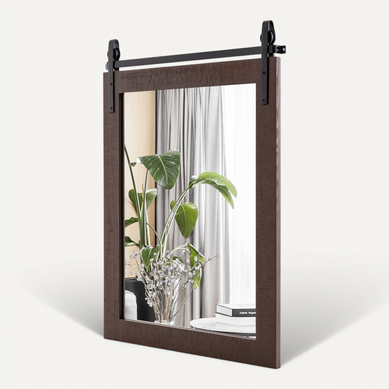 Miroir Mural Rustique Avec Cadre En Bois Massif, Kit Pour Porte De Grange (76l X 56l Cm,noyer)
