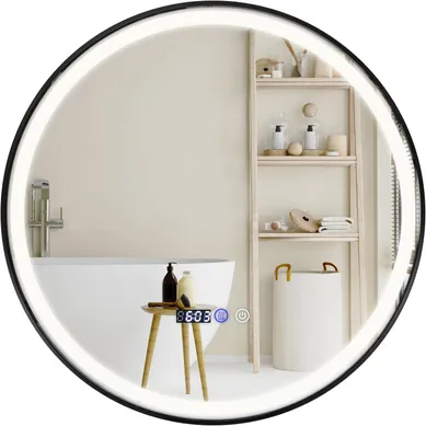 Miroir Salle De Bain LED À 3 Couleurs Et Luminosité Réglable, Miroir Mural Anti-buée,60 X 60 Cm