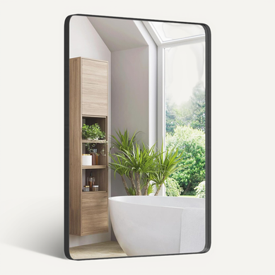 Miroir De Salle De Bain Avec Film Antidéflagrant, Miroir Mural Rectangulaire À Coins Arrondis, Noir