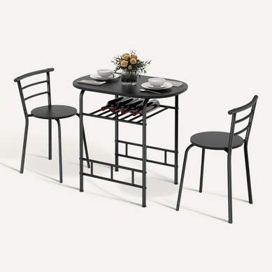 COSTWAY Table à Manger 110x70cm Avec 4 Chaises - Ensemble Métal Noir Pour Cuisine/Salon