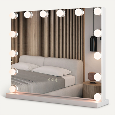 Miroir Maquillage Lumineux 50 X 43 Cm, Miroir LED 14 Lumières, Contrôle Tactile, Loupe X 5, Blanc Miroir Maquillage Lumineux 50 X 43 Cm, Miroir LED 14 Lumières, Contrôle Tactile, Loupe X 5, Blanc