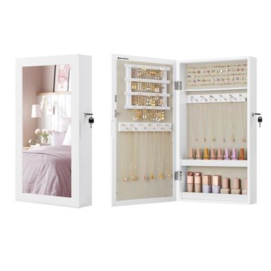 Armoire à Bijoux Murale, Verrouillable, Avec Miroir, Surface En Blanc Et Doublure En Grège