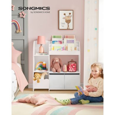 IDMarket Meuble Rangement Enfant Mana Blanc - 5 Étagères, 3 Bacs Et 2 Cubes Amovibles Sur Roulettes