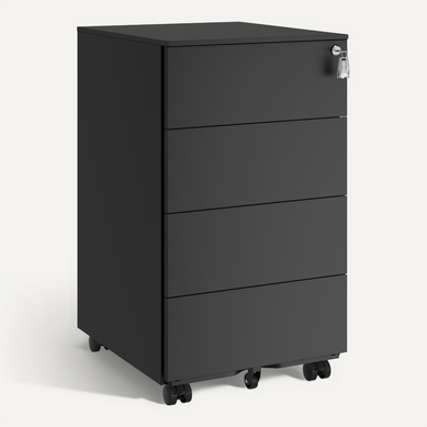 Armoire De Bureau Métallique Toshilian 60×35×56 Cm - Noir - 1 Étagère Réglable - 4 Roues Avec Freins - Rangement Solide Acier