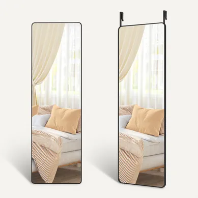 Miroir Intégral Suspendu, Miroir Rectangulaire, Cadre En Alliage D'aluminium, Noir D'encre